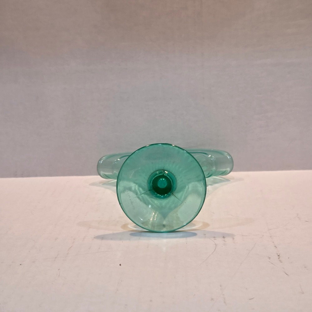 Vintage Uranium Glass Fan Vase Teal Green Ribbed Art Deco UV Reactive - Picture 7 of 10